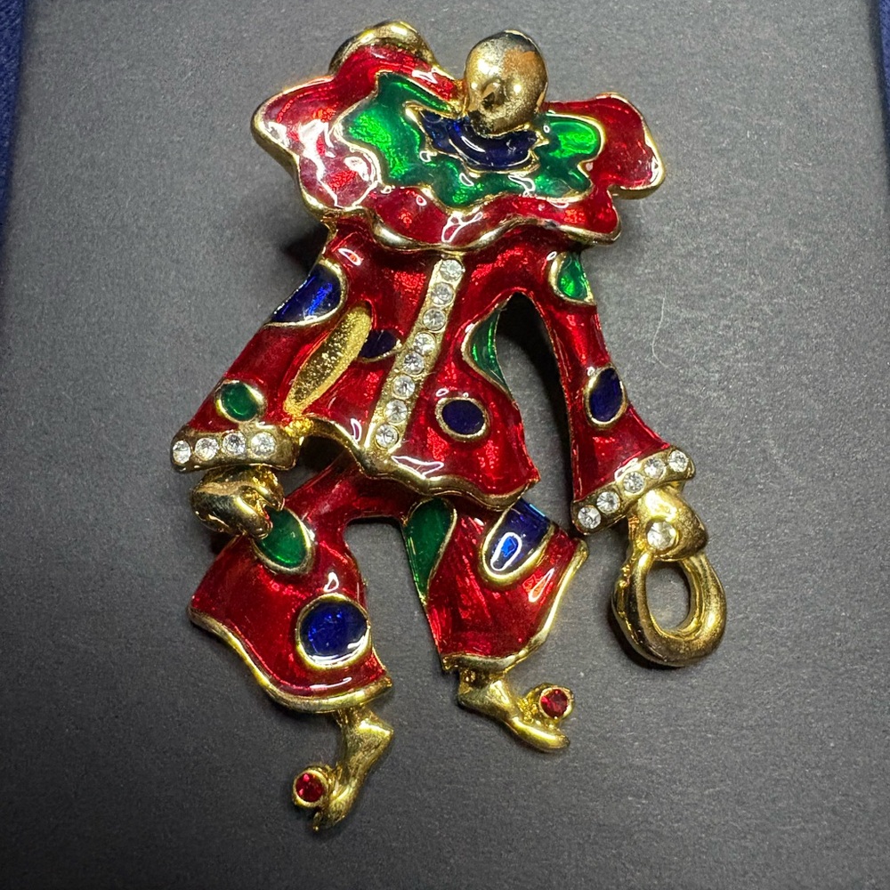 Brooch Bright Clown Articulated with Moveable Legs Colorful Rhinestone Enamel - Picture 6 of 6